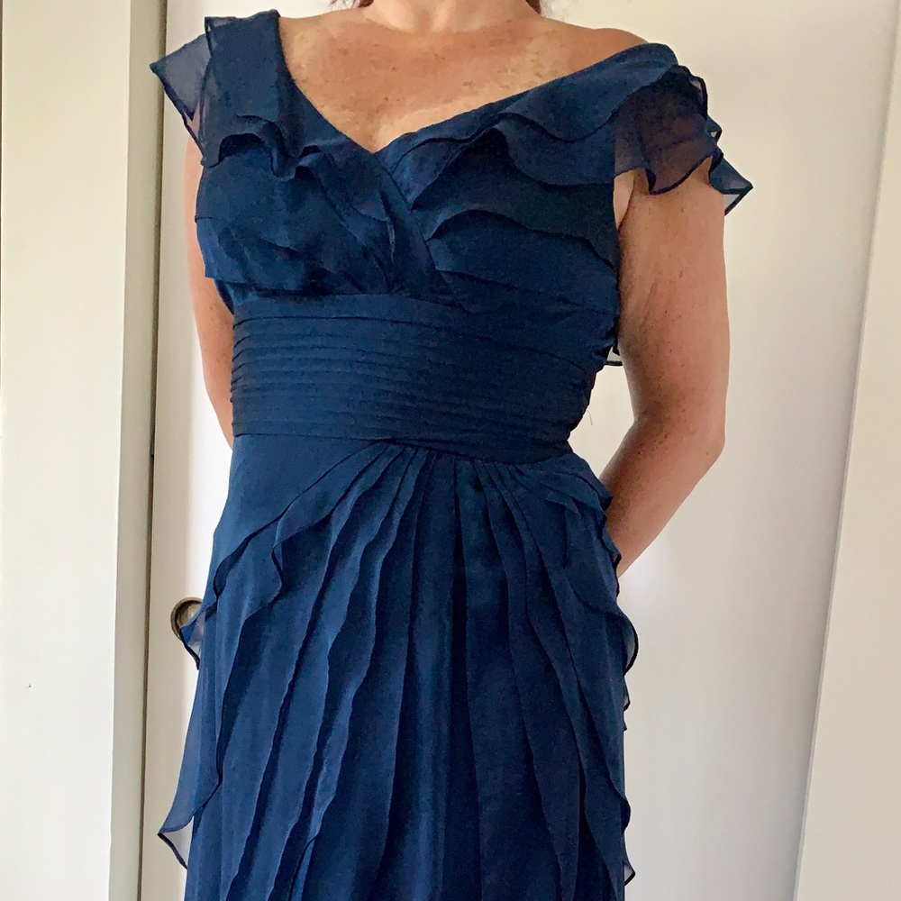 Adrianna Papell Ruffle Chiffon Blue Formal Dress
